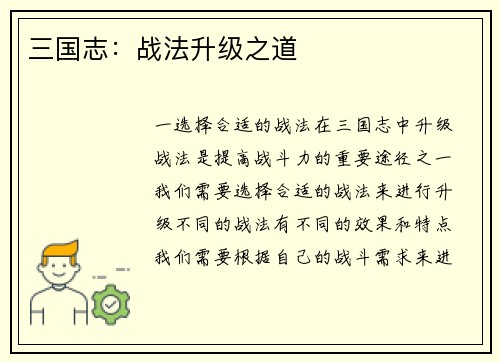 三国志：战法升级之道